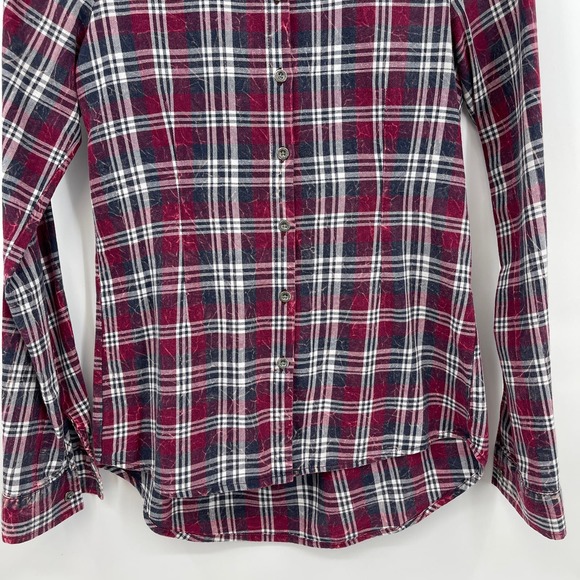 Anthropologie White Crow Size XS Plaid Crochet Back Button Front Shirt - Picture 4 of 10